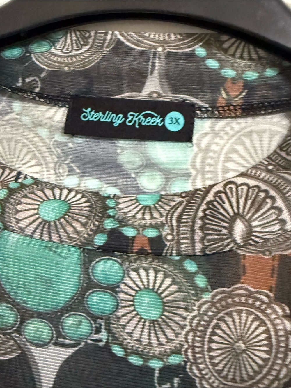 Sterling Kneck Women's Long Sleeve Tee in Teal & Brown - 3X